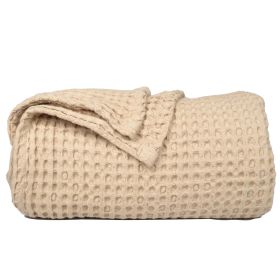100% Cotton Waffle Weave Throw Blanket 50x70 inch Sand Color Lightweight Soft and Breathable Throw Blanket for All Season Skin Friendly Blanket f