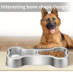 Stainless Steel Dog Food Bowl Bone Shape Dog Dual Dish For Food And Water Metal Pet Bowl Funny Puppy Feeding Bowl Suitable Small Medium-Sized Dog (Option: Stainless steel)